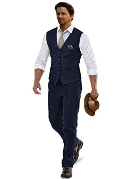 Groomsmen Summer Beach Prom 2025 Navy Vest and Pants Set