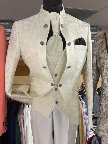 Mens 8 Button Double Breasted White Suit