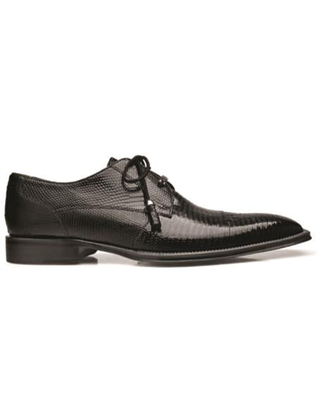 Mens Belvedere Karmelo Lizard Cap Toe Dress Shoe in Black