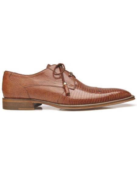 Mens Belvedere Karmelo Lizard Cap Toe Dress Shoe in Tan