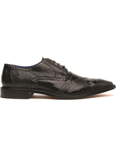 Belvedere Nino Eel and Ostrich Shoes Black