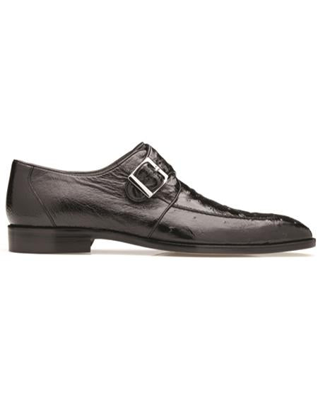 Belvedere Josh Black Ostrich Single Monkstrap Men's Shoe