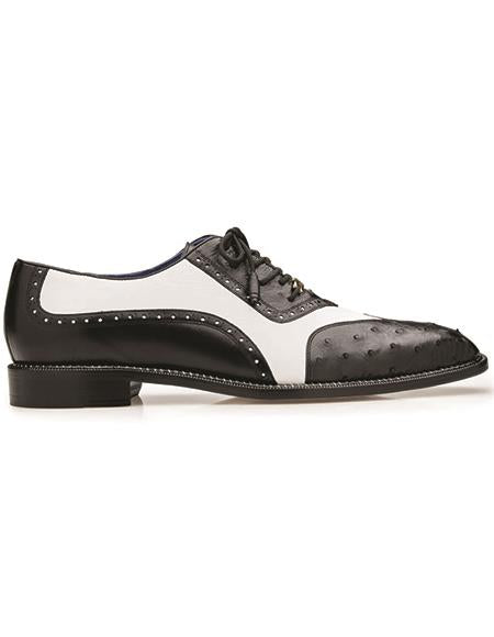 Belvedere Sesto Genuine Ostrich Quill - Italian Leather Shoes Black - White