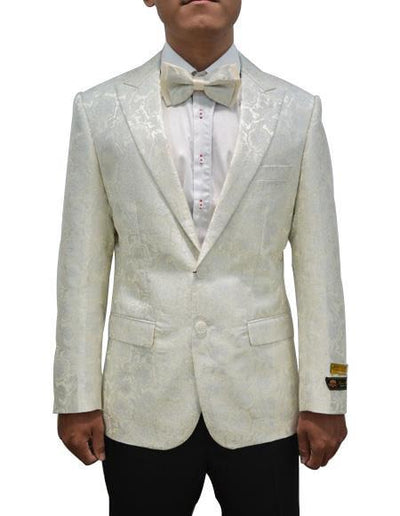 Ivory Dinner Jacket - Ivory Blazer - Cream Paisley Wedding Tuxedo Jacket