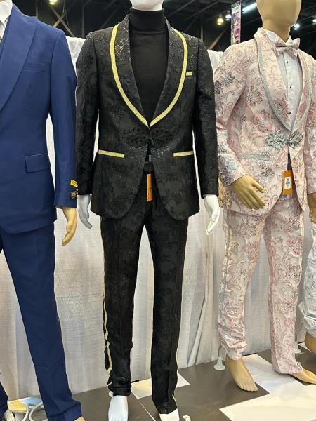 Gold Paisley - Gold Floral Suit With Bowtie With Pants