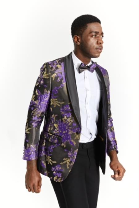 Gold Paisley - Gold Floral Suit With Bowtie With Pants