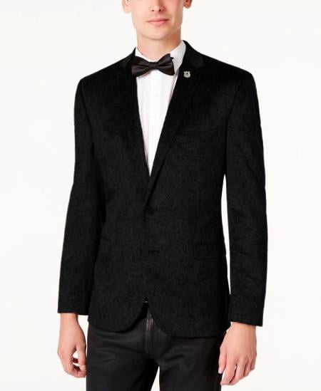 Black Velvet Blazer - Paisley Sport Coat - Slim Fit
