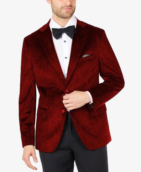 Red Velvet Blazer - Paisley Sport Coat - Slim Fit