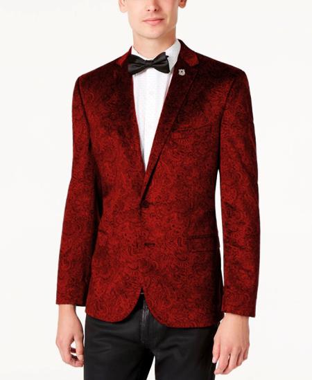 Red Velvet Blazer - Paisley Sport Coat - Slim Fit