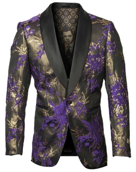 Mens Purple Blazer - Floral Blazer Purple and Black