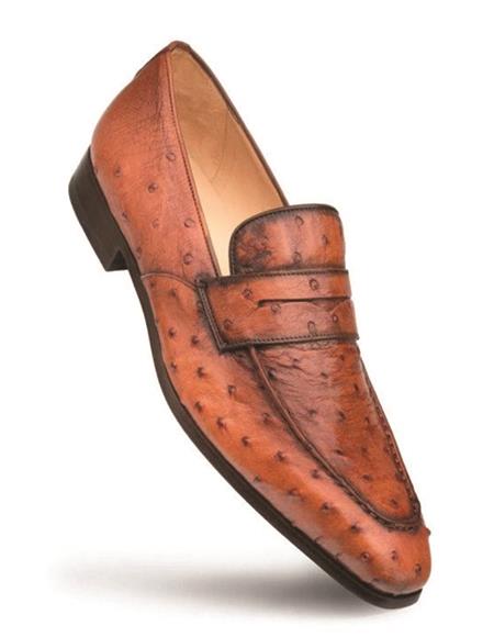Mens Shoes Brandy Ostrich Skin Penny Loafer Lisbon