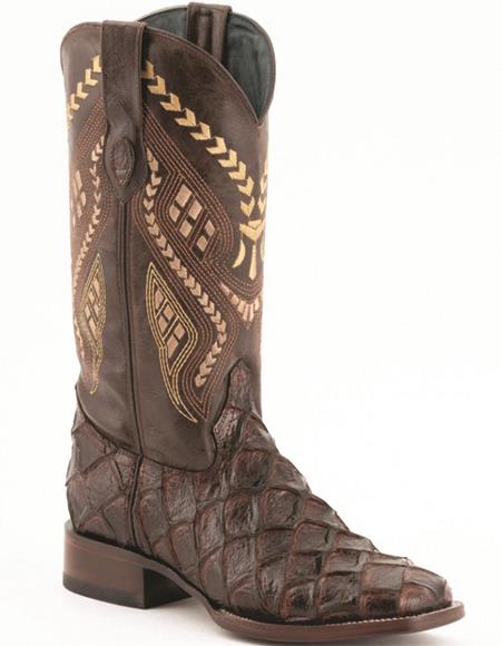Mens Print Pirarucu Fish Boots Handcrafted Chocolate