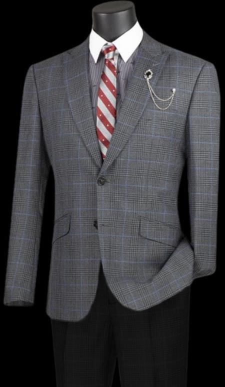 Men’s Big and Tall Charcoal Gray and Black Plaid Blazer – Grey Checker Windowpane Sport Coat