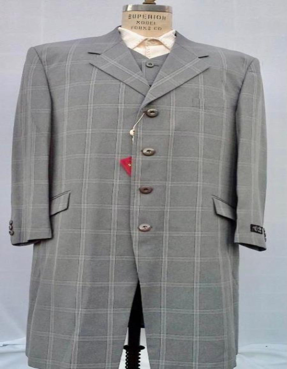 Tan Beige Maxi Suit - Notch Lapel, Windowpane
