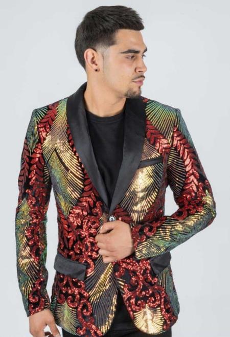 Mens Blazer Red-Gold