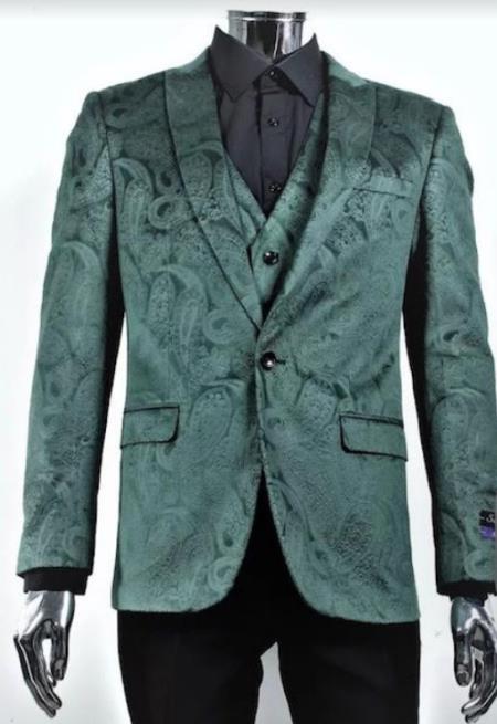 Velvet Paisley Blazer - Comes With Free Vest and Pants - Slim Fit - Hu