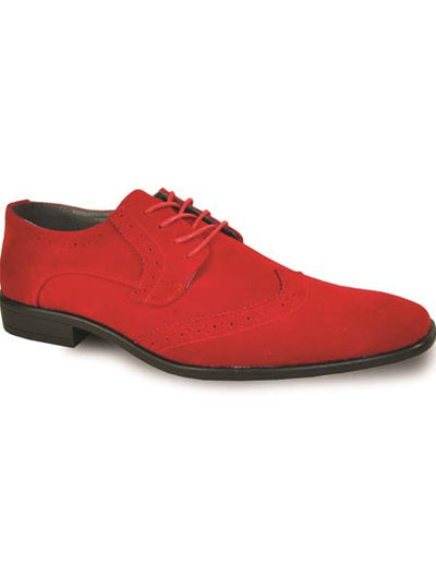Mens Vegan Suede Wedding and Prom Wingtip Lack Up Dress Shoe in Red