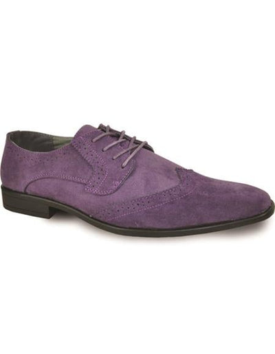 Mens Vegan Suede Wedding and Prom Wingtip Lack Up Dress Shoe in Purple