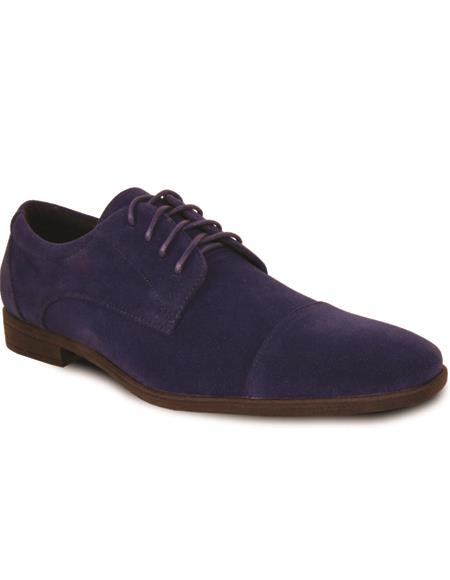 Mens Vegan Suede Style Wedding and Prom Cap Toe Dress Shoe in Blue