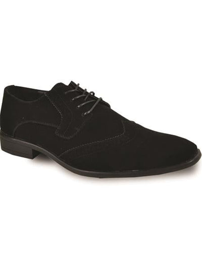 Mens Vegan Suede Wedding and Prom Wingtip Lack Up Dress Shoe in Black