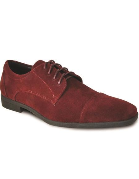 Mens Vegan Suede Style Wedding and Prom Cap Toe Dress Shoe in Burgundy