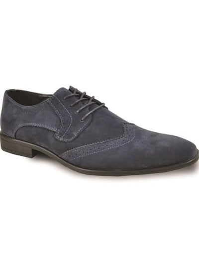 Mens Vegan Suede Wedding and Prom Wingtip Lack Up Dress Shoe in Navy Blue
