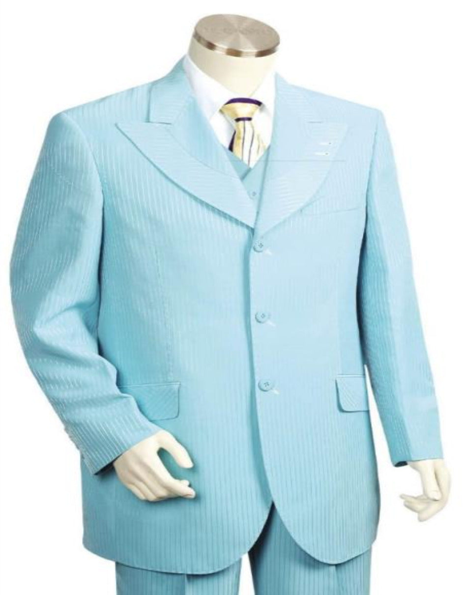 Light Blue Wide Lapel 3 Piece Suit for Men