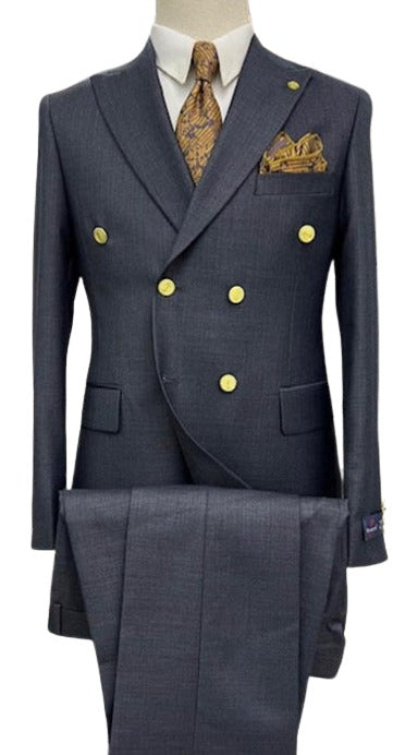Mens Double Breasted Blazer - Wool Navy Blue Sport Coat With Gold Buttons
