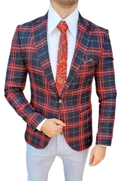 Holiday Blazer - Christmas Sport Coat - Red Christmas Fabric Plaid Blazer - Red Sport Coat