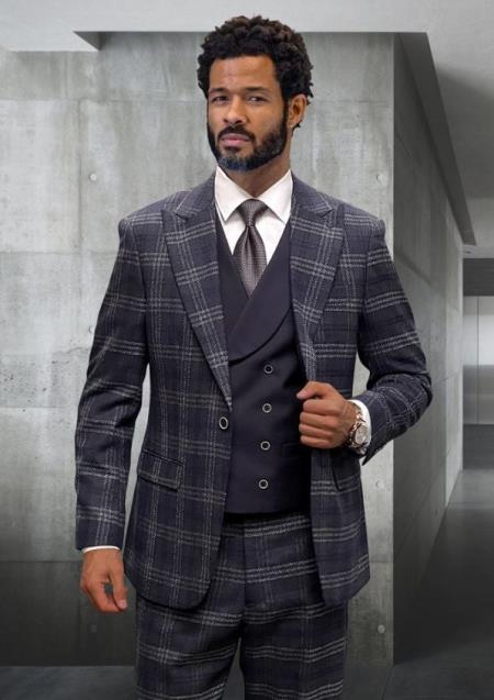 Athletic Suit - Eggplant Windowpane - Plaid Suit Modern Fit Side Vented Super 150's Wool Fabric