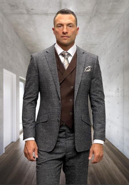 Athletic Suit - Copper Windowpane - Plaid Suit Modern Fit Side Vented Super 150's Wool Fabric