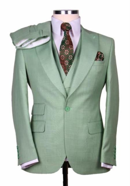Summer Suit - Sage Green Suit - Double Breasted Vest - Light Green Suit Suit - Ticket Pocket
