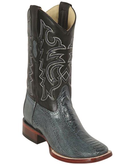 Blue Square Toe Ostrich Leg Boots