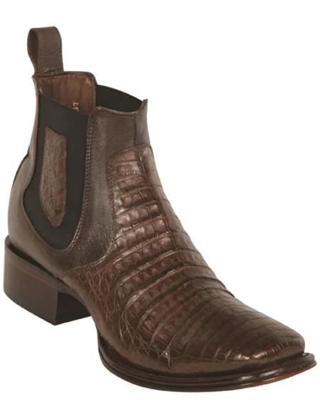 Mens Short Square Toe Caiman Boots Brown