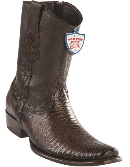 Mens Genuine Leather Lizard Skin Dubai Toe Short Boots Color Faded Brown