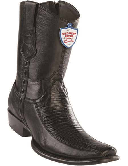 Mens Genuine Leather Lizard and Deer Dubai Toe Short Boots Color Black