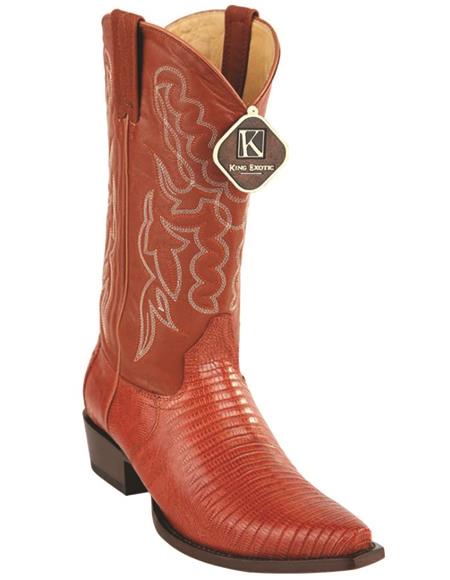 Mens Lizard Snip Toe Western Boots Cognac