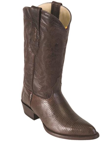 Mens Lizard Cowboy Boots J-Toe Brown