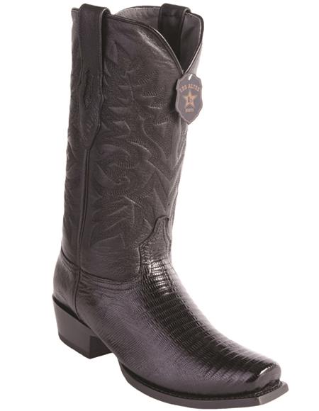 Mens Lizard Teju Cowboy Boots 7-Toe Black