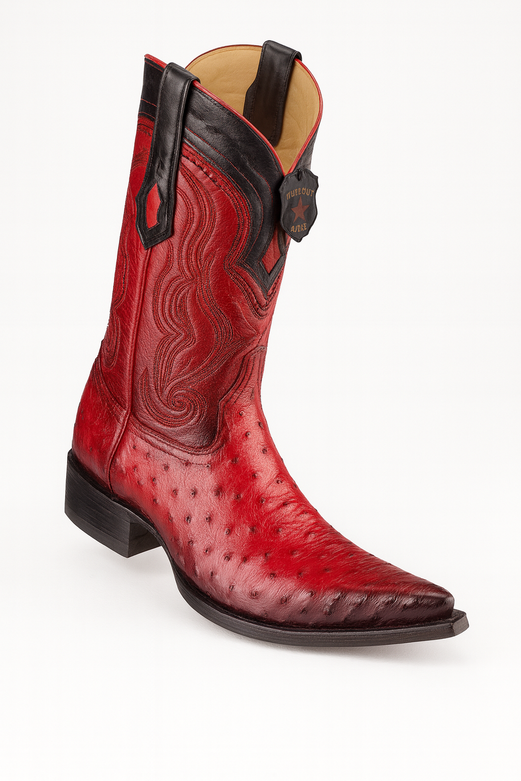 Los Altos Boots Ostrich Faded Red Pointed Toe Cowboy Boots - Botas De Avestruz