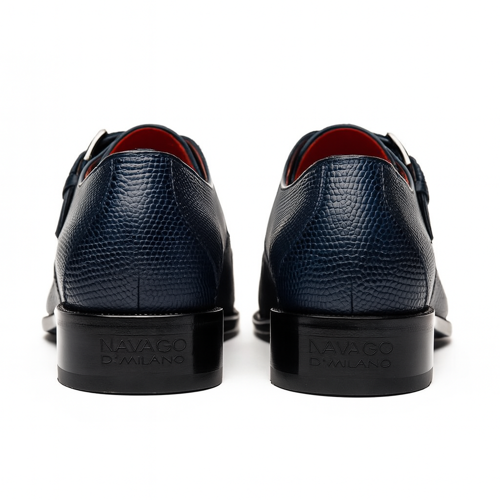 Toluca Navy Monk Strap Exotic Leather Shoes