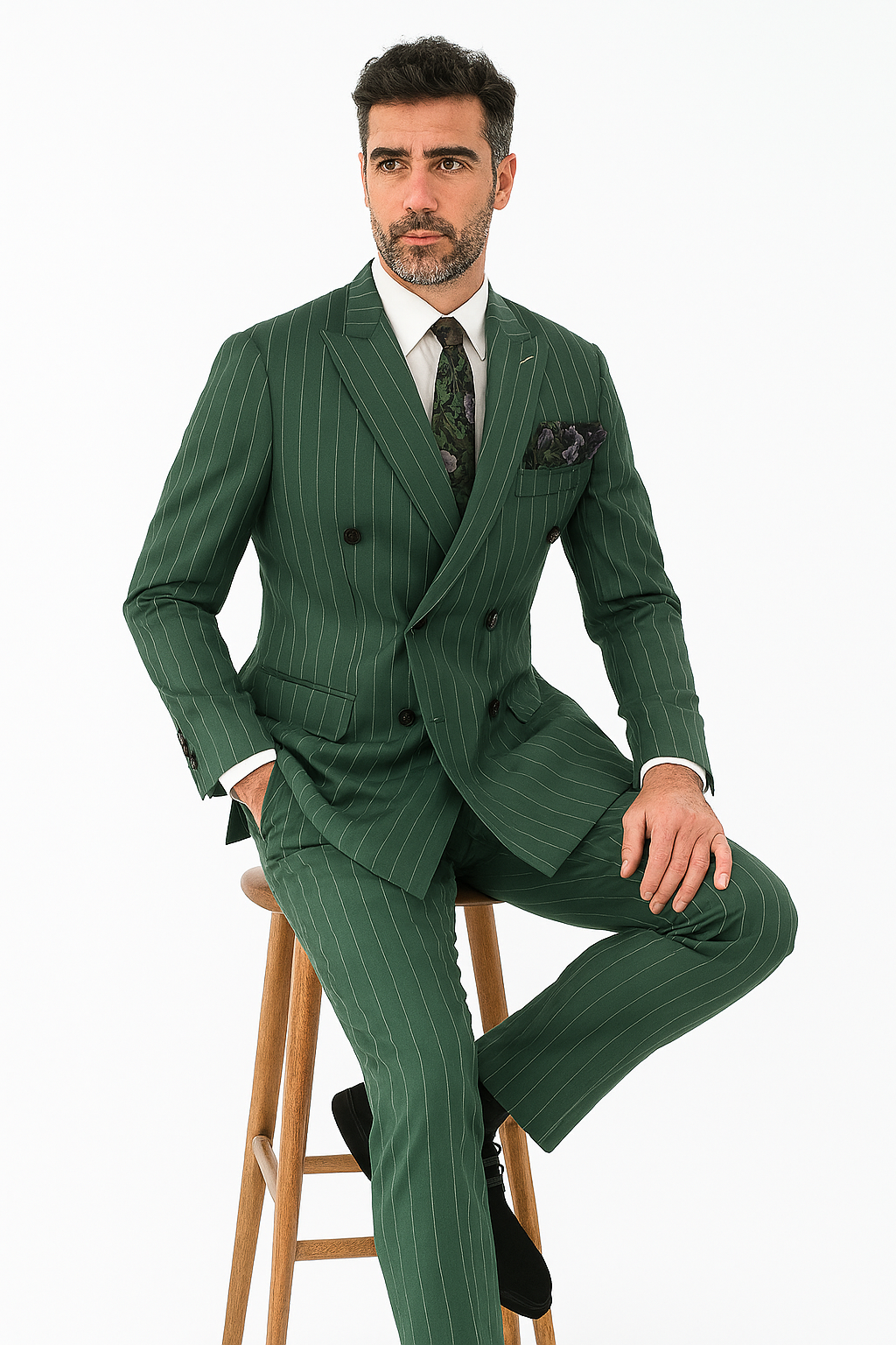 Double Breasted Suit - Green Suit - Side Vented - Modern Fit