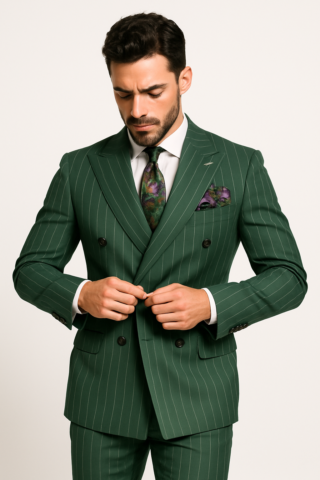 Double Breasted Suit - Green Suit - Side Vented - Modern Fit