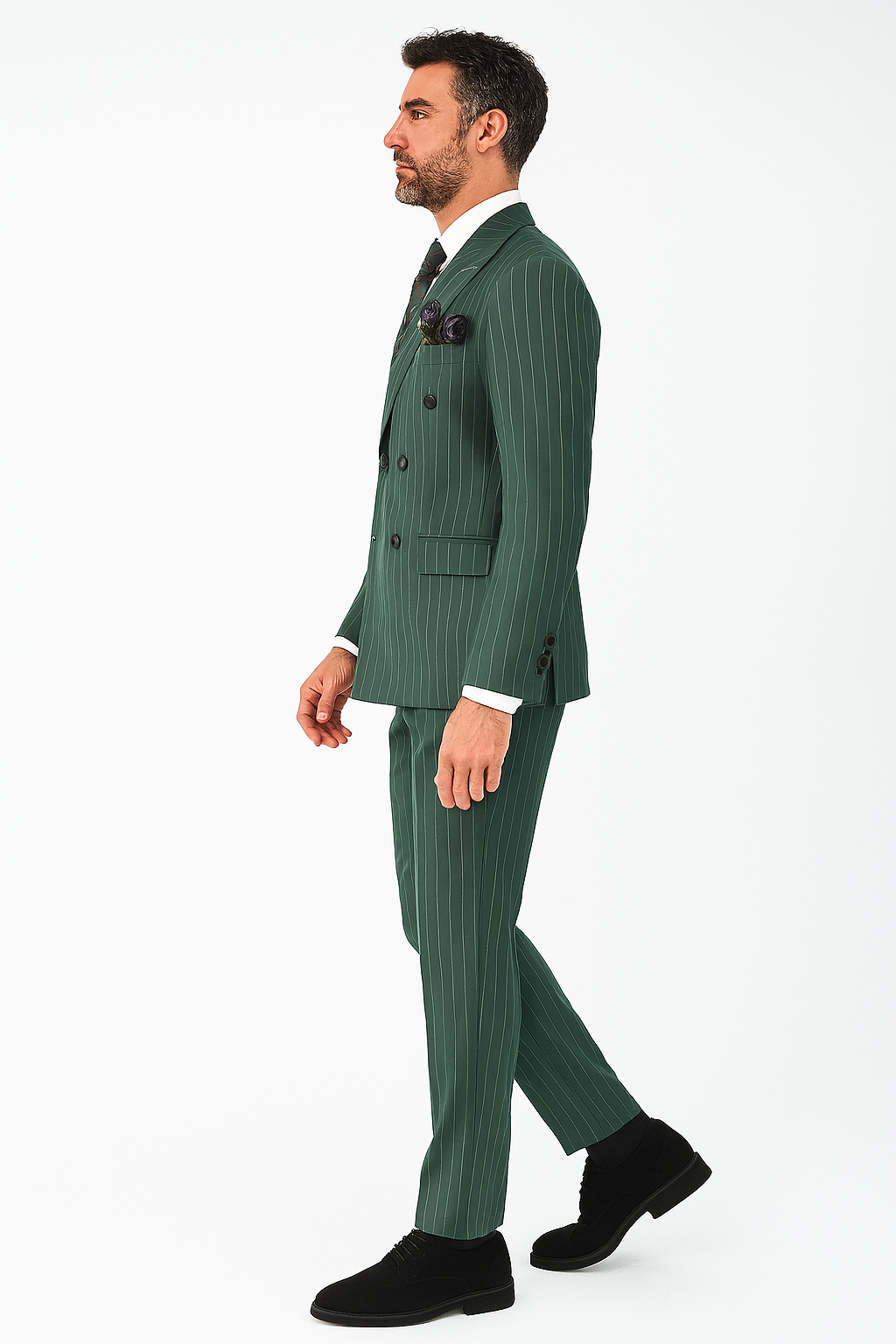 Double Breasted Suit - Green Suit - Side Vented - Modern Fit