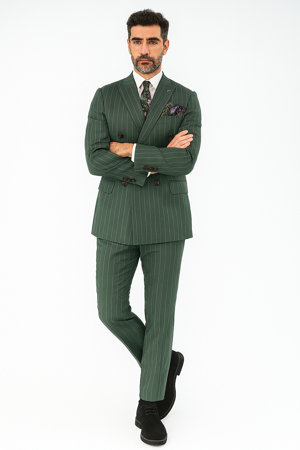 Double Breasted Suit - Green Suit - Side Vented - Modern Fit