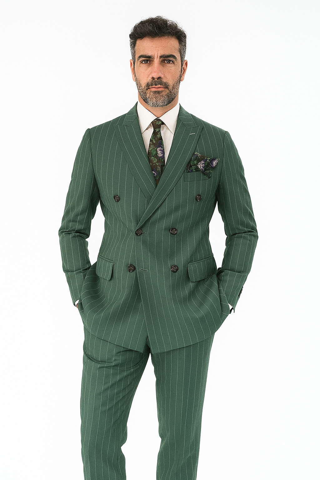 Double Breasted Suit - Green Suit - Side Vented - Modern Fit