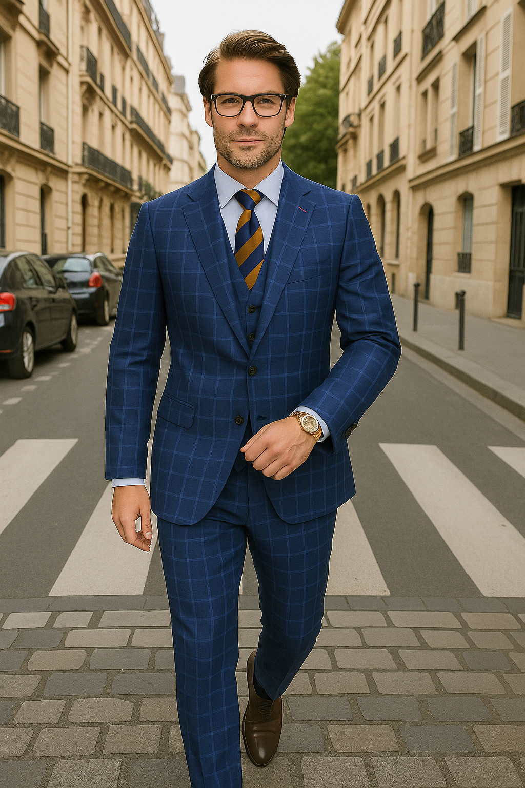 Italian Wool 3-Piece Modern Plaid Suit
