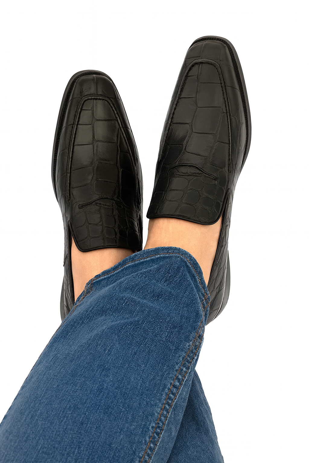 Ferrini Italian Crocodile Loafers Black Men's