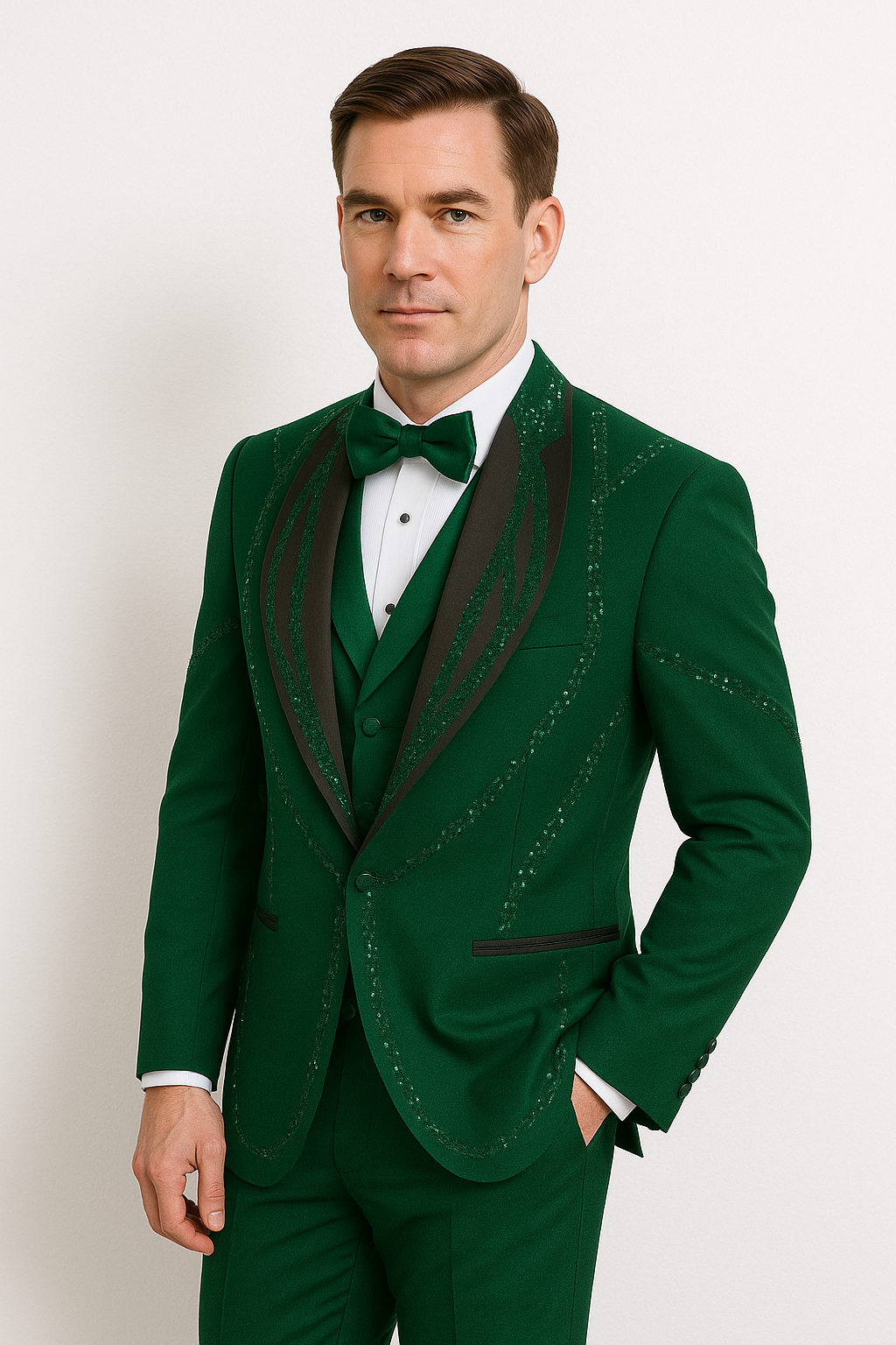 Italian Wool Hunter Green Modern Fit 3-Piece Tuxedo
