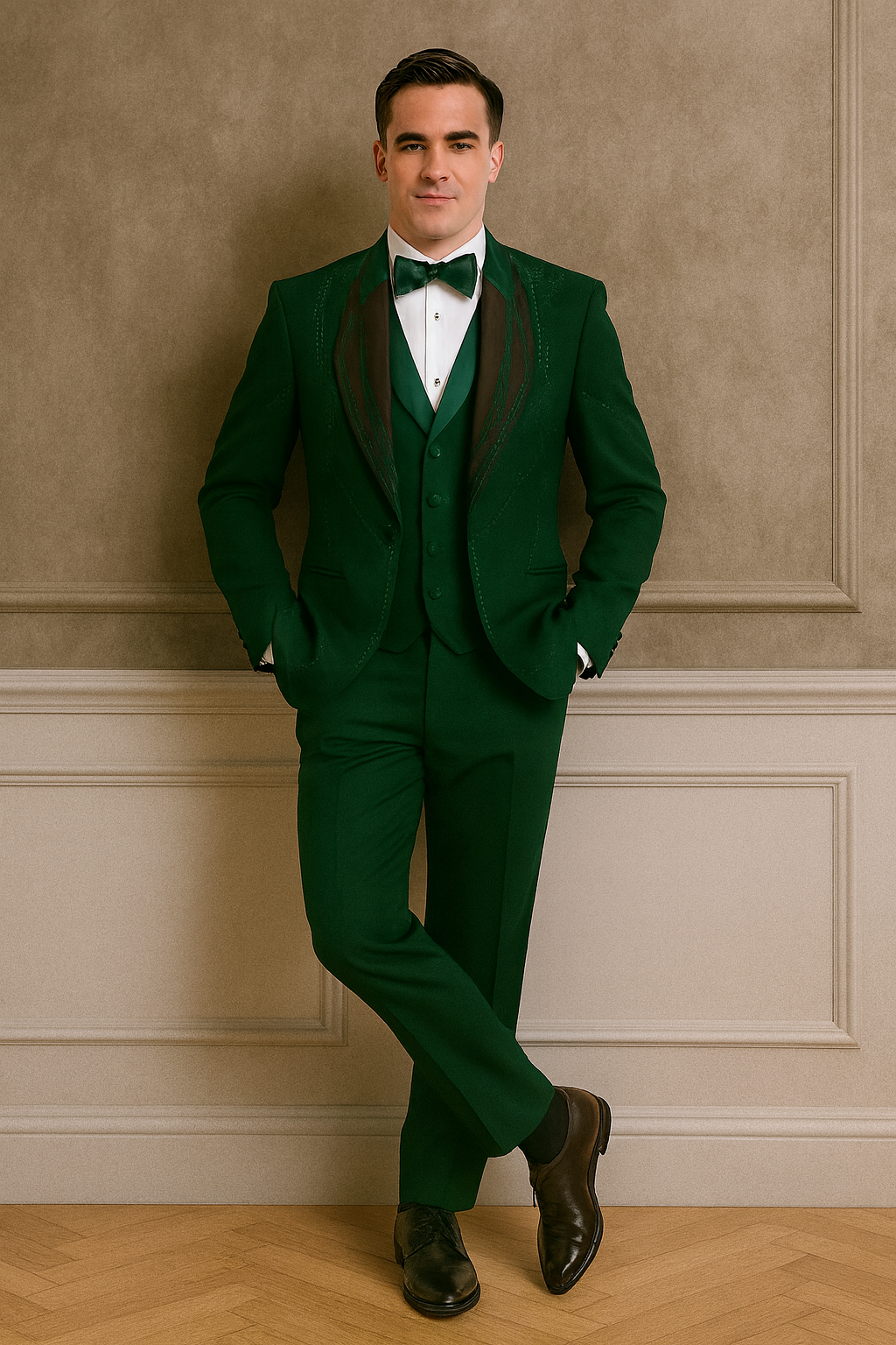 Italian Wool Hunter Green Modern Fit 3-Piece Tuxedo